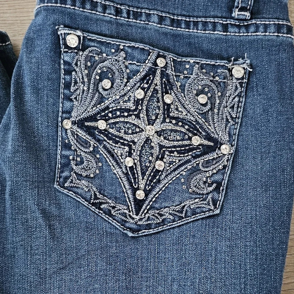 Vintage Project Indigo Boot Cut Denim Jeans Embroidered Studded 5 - Picture 2 of 9